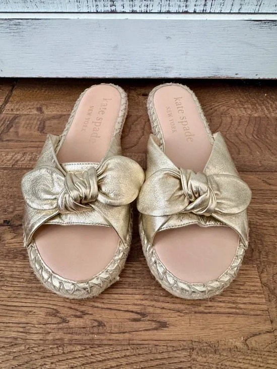 New Kate Spade Saltie Short Espadrille Slide Sandals Gold Women's Size 9 - Picture 2 of 8